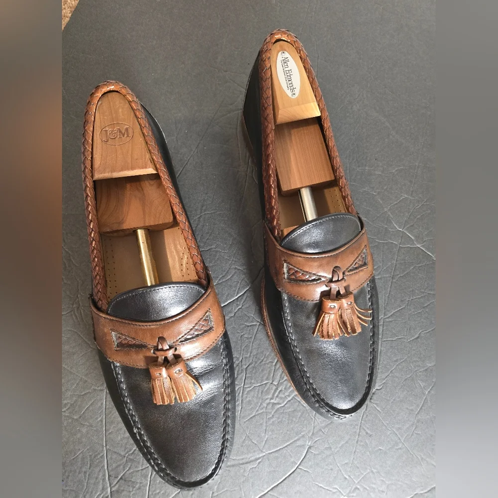 Allen Edmonds Maxfield Black/Brown Mens US14D USA Leather Tassel Loafer Shoes